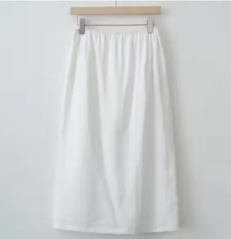 Women’s High Waist Satin Midi Skirt Vintage Lace Detail Elegant Long Skirt