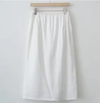 Women’s High Waist Satin Midi Skirt Vintage Lace Detail Elegant Long Skirt