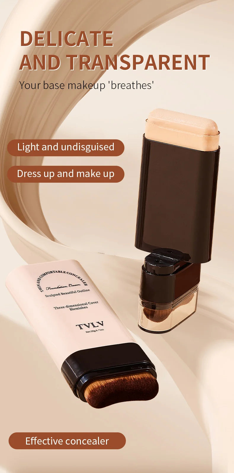 Foundation make-up concealer is light and thin to hold makeup, cover facial defects, and create a clear makeup effect