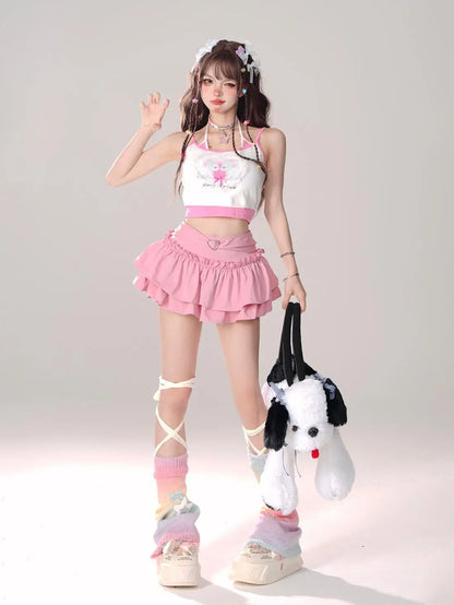 Women’s High Waist Ruffle A Line Skirt Korean Fashion Summer Streetwear Y2K Style
