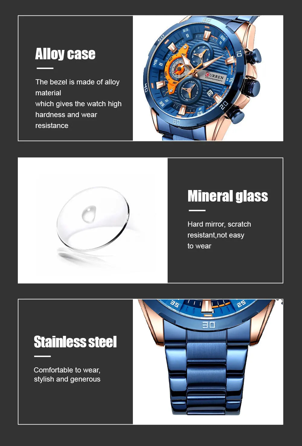 Stainless Steel Watches for Mens Creative Fashion Luminous Dial with Chronograph Clock Male Casual Wristwatches Business