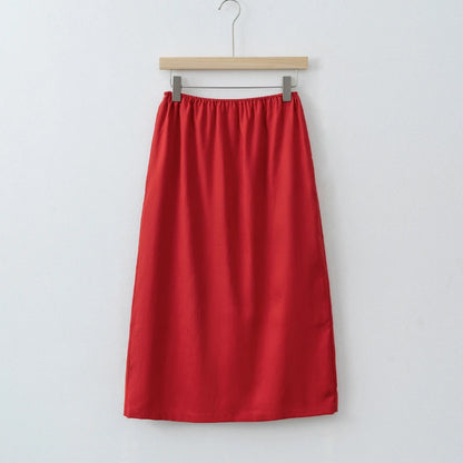 Women’s High Waist Satin Midi Skirt Vintage Lace Detail Elegant Long Skirt