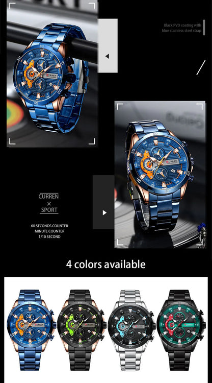 Stainless Steel Watches for Mens Creative Fashion Luminous Dial with Chronograph Clock Male Casual Wristwatches Business