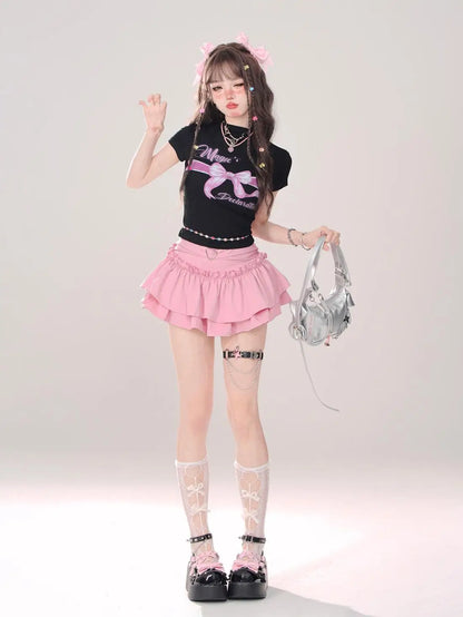 Women’s High Waist Ruffle A Line Skirt Korean Fashion Summer Streetwear Y2K Style