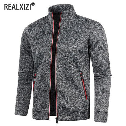 Men’s Zipper Jacket Hoodie – Solid Color Long Sleeve Streetwear Sweatshirt
