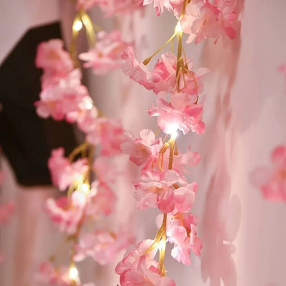 2M 20LEDs Cherry Blossom String Light Garland Artificial Flower Vines Fairy Lights for Bedroom Wedding Party Holiday Decoration