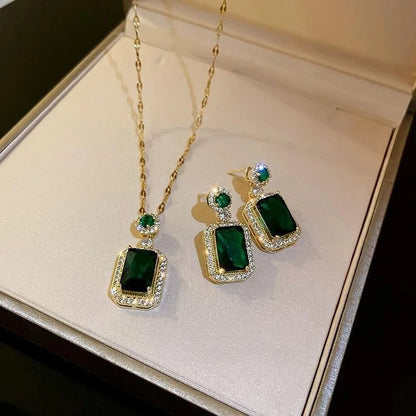 4PCS Sets Exquisite Quadrate Rhinestone Necklace Earrings Ring Jewelry Set Charm Ladies Jewelry Fashion Bridal Gifts