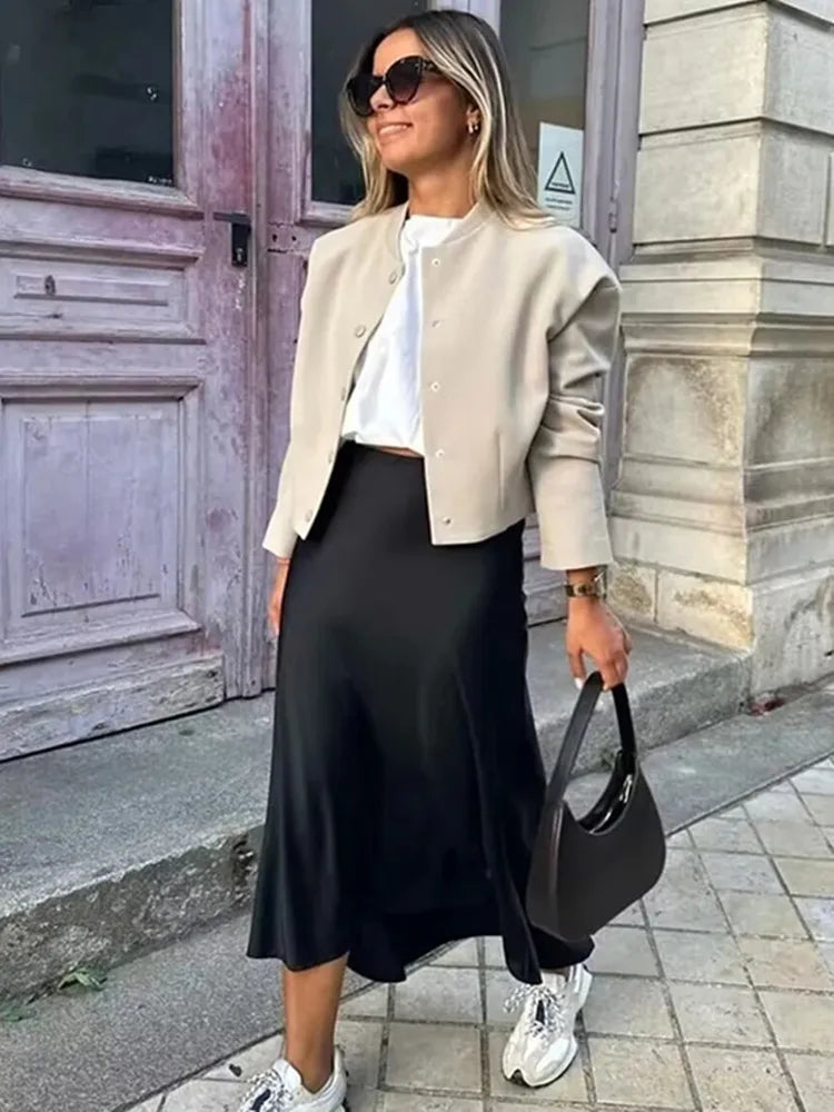 Women’s High Waist Satin Midi Skirt Elegant Office and Summer Wear