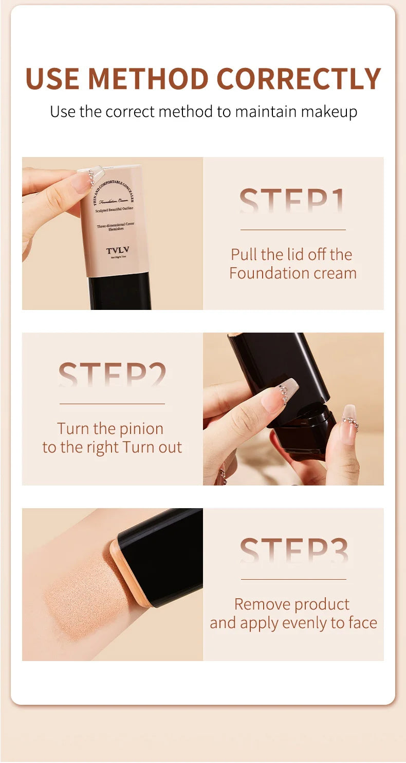 Foundation make-up concealer is light and thin to hold makeup, cover facial defects, and create a clear makeup effect