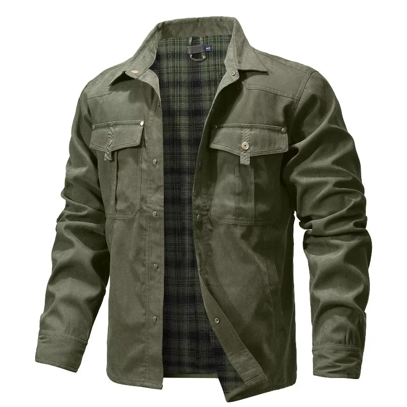 Men’s Flannel Lined Shacket – Casual Snap Button Shirt Jacket (Spring)