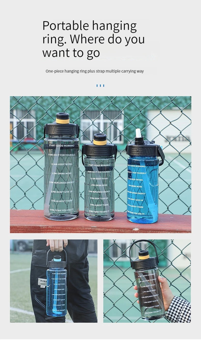 3 Liter Water Bottle with Straw 2L 1L Large Big Motivational  BPA Free School gym Sports Drinking Bottle