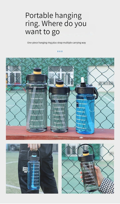 3 Liter Water Bottle with Straw 2L 1L Large Big Motivational  BPA Free School gym Sports Drinking Bottle