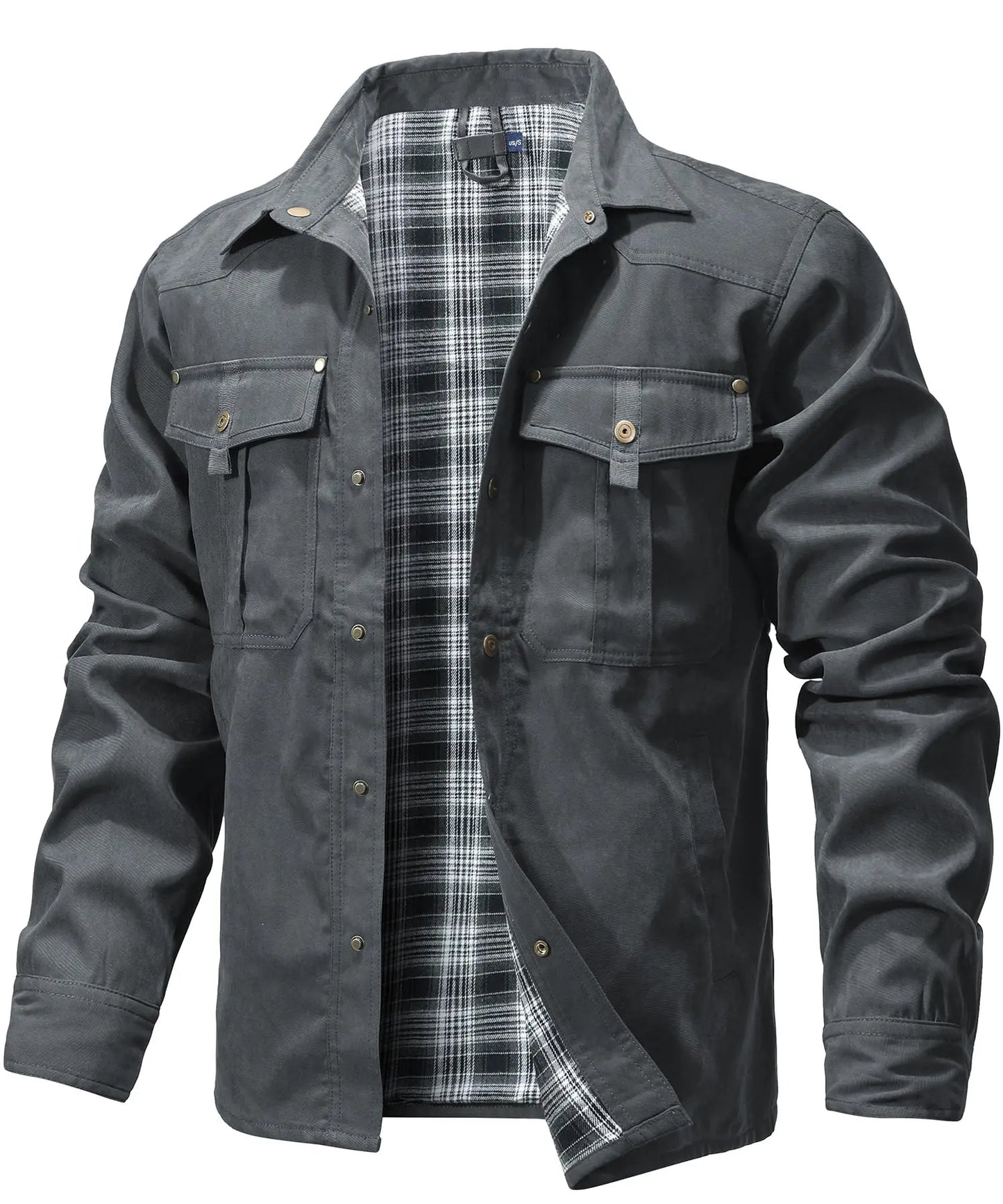 Men’s Flannel Lined Shacket – Casual Snap Button Shirt Jacket (Spring)