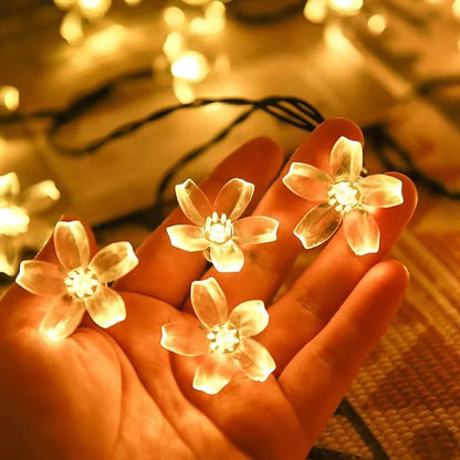 Solar-Powered Cherry Blossom LED String Lights Outdoor Flower Decor Fairy Lights for Garden Christmas Lawn Halloween Pathway