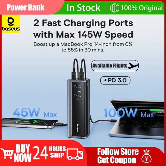 Baseus Power Bank 145W 20800mAh PD 100W Fast Charging  with Smart Digital Display