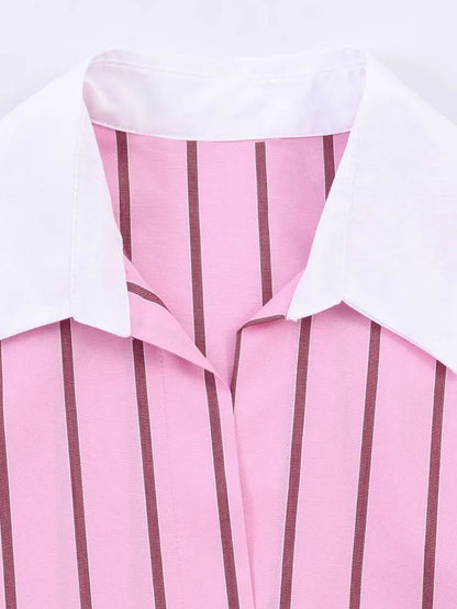 Women’s Color Block Blouse – Elegant Single-Breasted Fashion Top