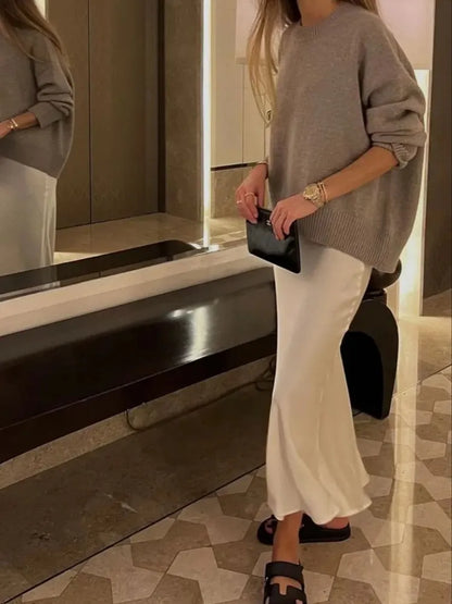 Women’s High Waist Satin Midi Skirt Elegant Office and Summer Wear