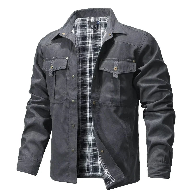 Men’s Flannel Lined Shacket – Casual Snap Button Shirt Jacket (Spring)