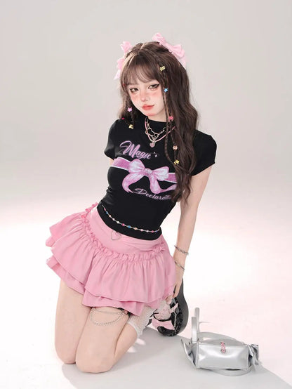 Women’s High Waist Ruffle A Line Skirt Korean Fashion Summer Streetwear Y2K Style