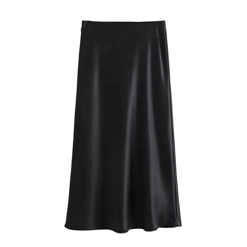 Women’s High Waist Satin Midi Skirt Elegant Office and Summer Wear