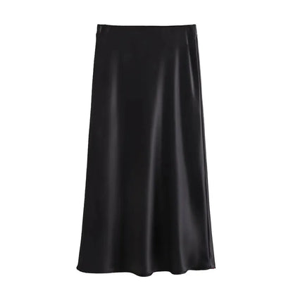 Women’s High Waist Satin Midi Skirt Elegant Office and Summer Wear