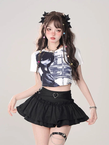 Women’s High Waist Ruffle A Line Skirt Korean Fashion Summer Streetwear Y2K Style