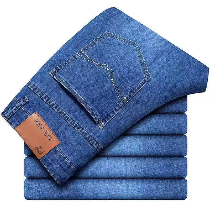 Men’s Straight Fit Jeans – Stretch Casual Business Denim Trousers (Blue & Black)