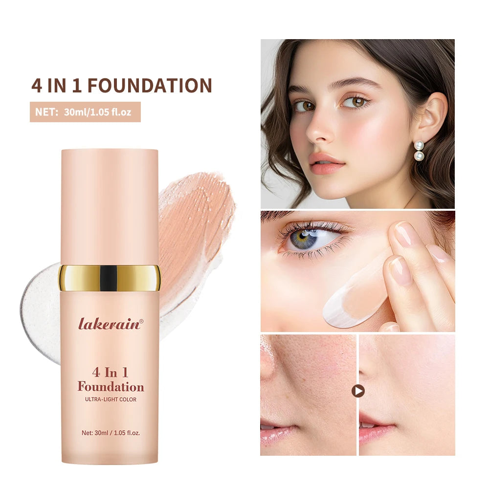Foundation 4 in 1 - Medium Spectrum with SPF 30+, Longwearing & Waterproof Hydrating Color Changing Foundation Women Cosmetics