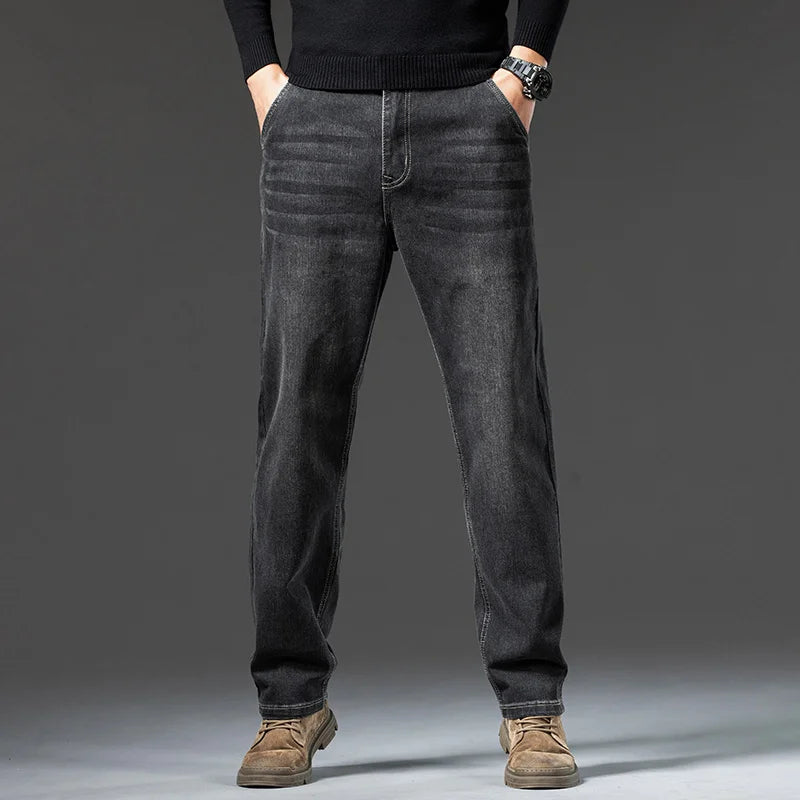 Men’s Loose Straight Leg Jeans – Retro Washed Casual Denim Pants