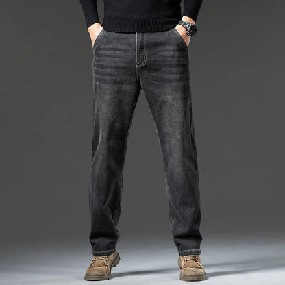 Men’s Loose Straight Leg Jeans – Retro Washed Casual Denim Pants