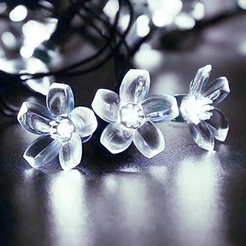 Solar-Powered Cherry Blossom LED String Lights Outdoor Flower Decor Fairy Lights for Garden Christmas Lawn Halloween Pathway