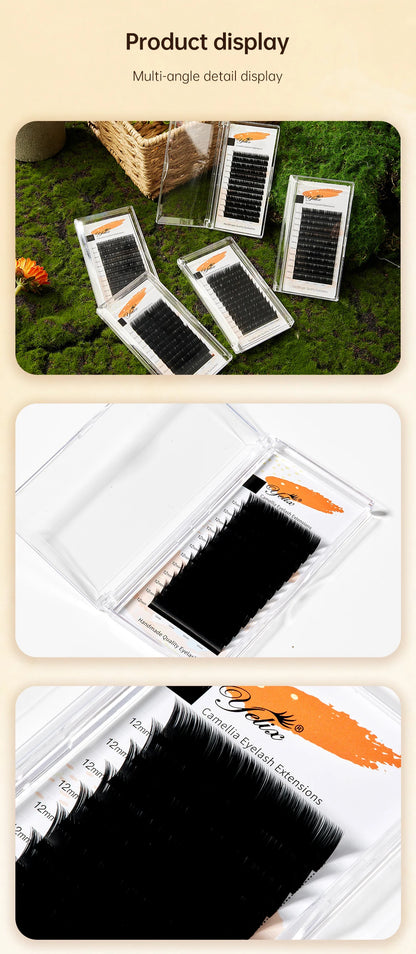 Yelix Camellia Lashes with Adhesive LC LB LJ C D Curl Eyelashes Natural Soft Eyelash Extensions Russian Volume Individual Lashes