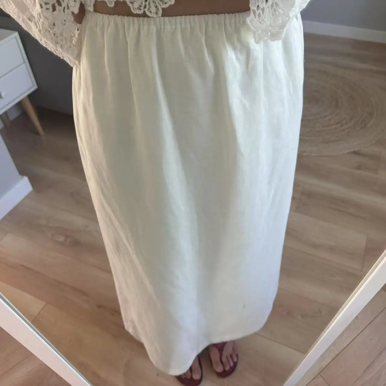 Women’s High Waist Satin Midi Skirt Vintage Lace Detail Elegant Long Skirt