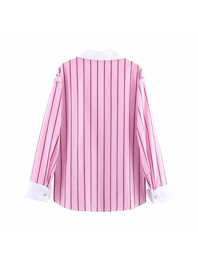Women’s Color Block Blouse – Elegant Single-Breasted Fashion Top