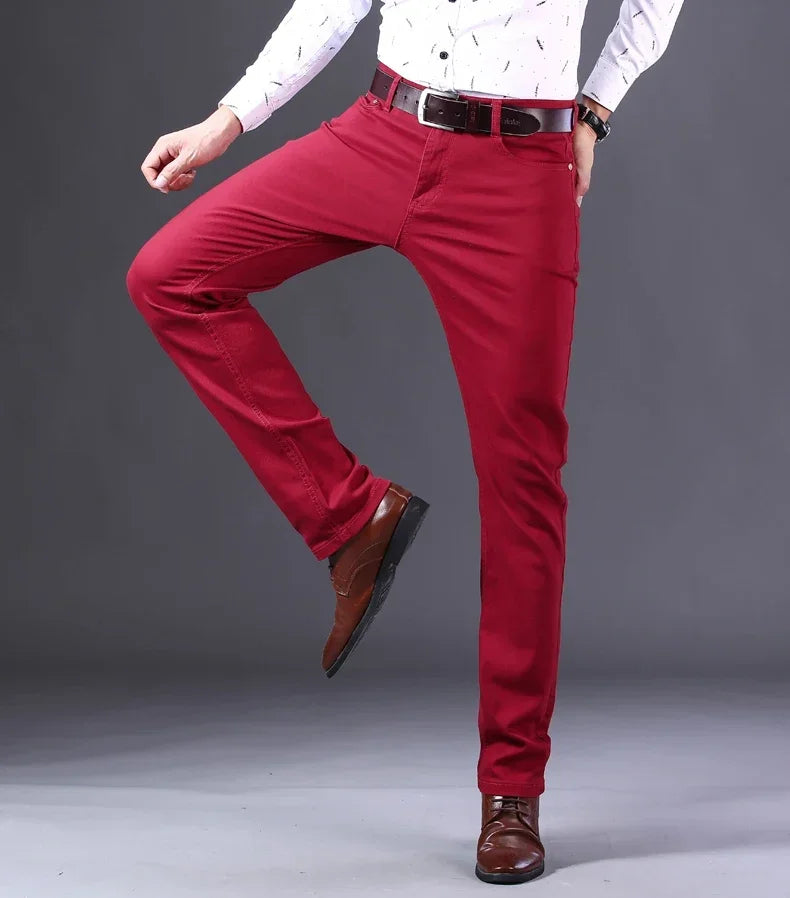 Men’s White Slim Fit Jeans – Elastic Straight Leg Business Casual Denim