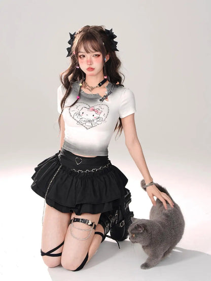 Women’s High Waist Ruffle A Line Skirt Korean Fashion Summer Streetwear Y2K Style